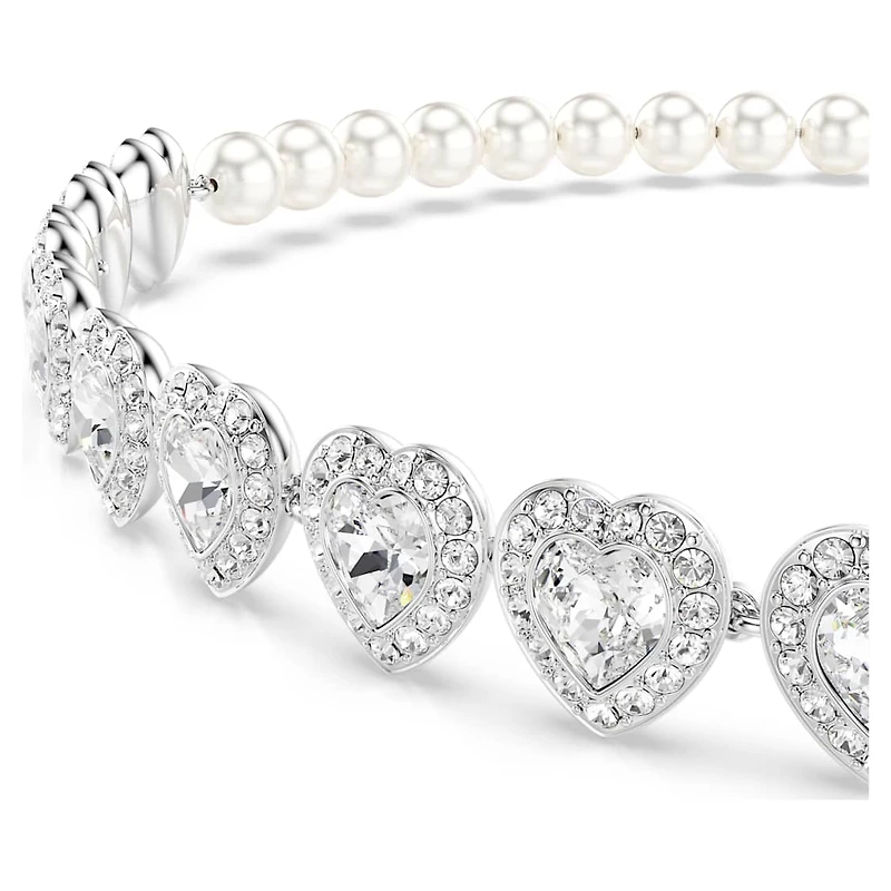 Ariana Grande x Swarovski choker, Mixed cuts, Crystal pearl, Heart, White, Rhodium plated by SWAROVSKI