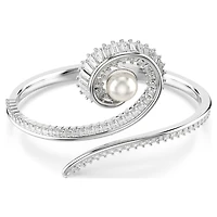 Ariana Grande x SWAROVSKI bangle, Crystal pearl, Baguette cut, White, Rhodium plated by