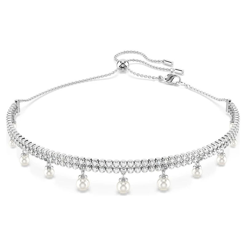 Ariana Grande x Swarovski choker, Crystal pearl, Round cut, White, Rhodium plated by SWAROVSKI