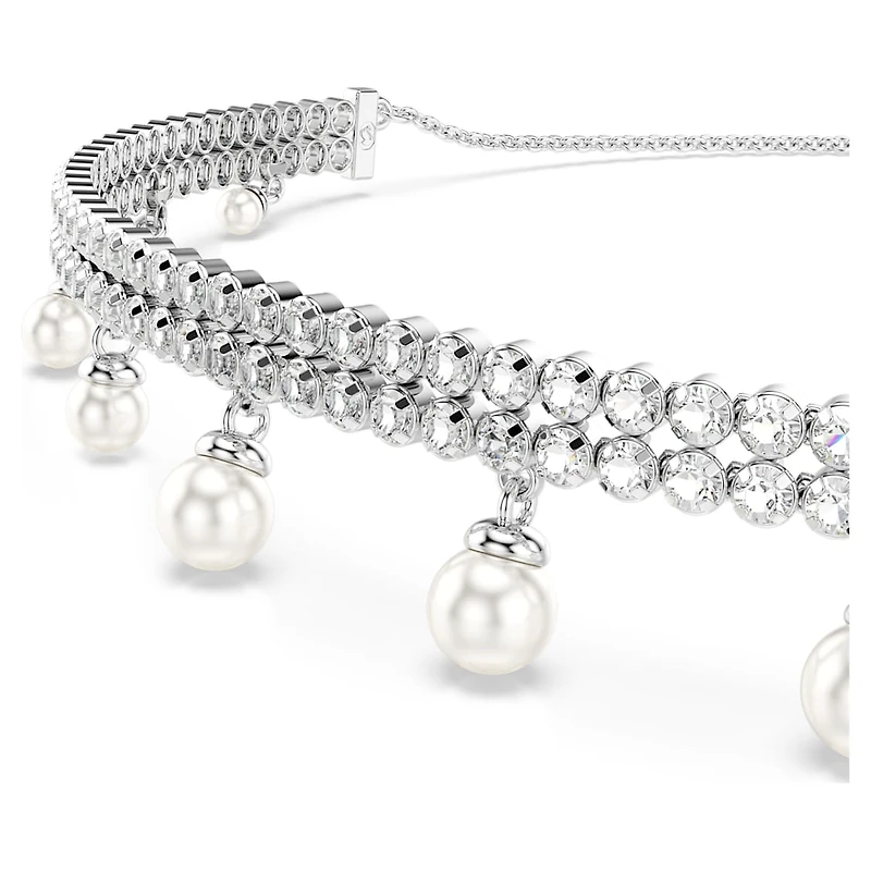 Ariana Grande x Swarovski choker, Crystal pearl, Round cut, White, Rhodium plated by SWAROVSKI
