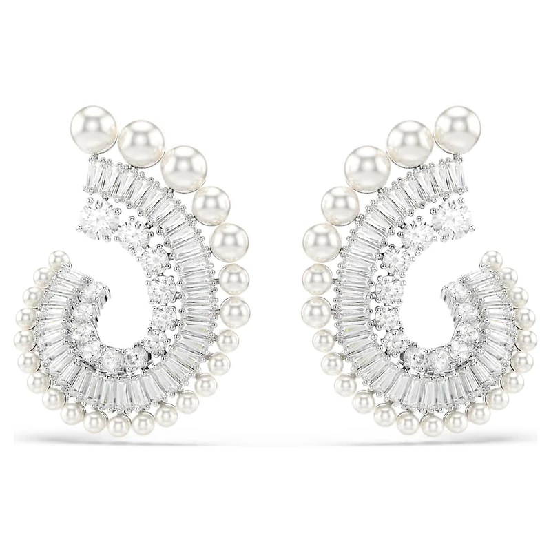 Ariana Grande x Swarovski drop earrings, Crystal Pearl, Mixed cuts, White, Rhodium plated by SWAROVSKI