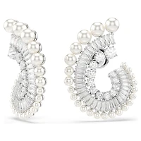 Ariana Grande x Swarovski drop earrings, Crystal Pearl, Mixed cuts, White, Rhodium plated by SWAROVSKI