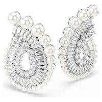 Ariana Grande x Swarovski drop earrings, Crystal Pearl, Mixed cuts, White, Rhodium plated by SWAROVSKI