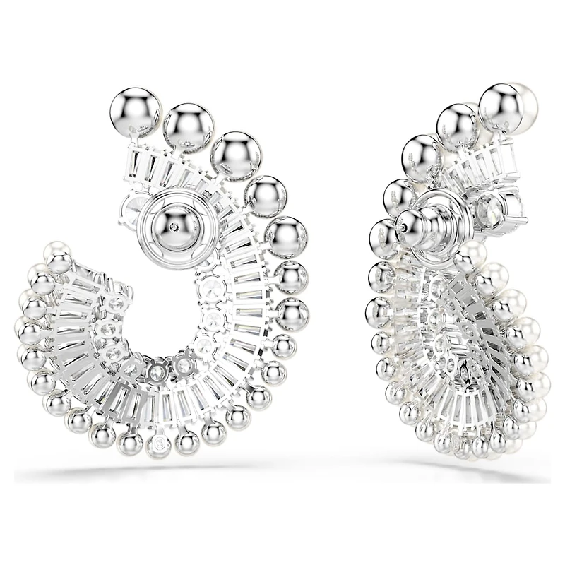 Ariana Grande x Swarovski drop earrings, Crystal Pearl, Mixed cuts, White, Rhodium plated by SWAROVSKI