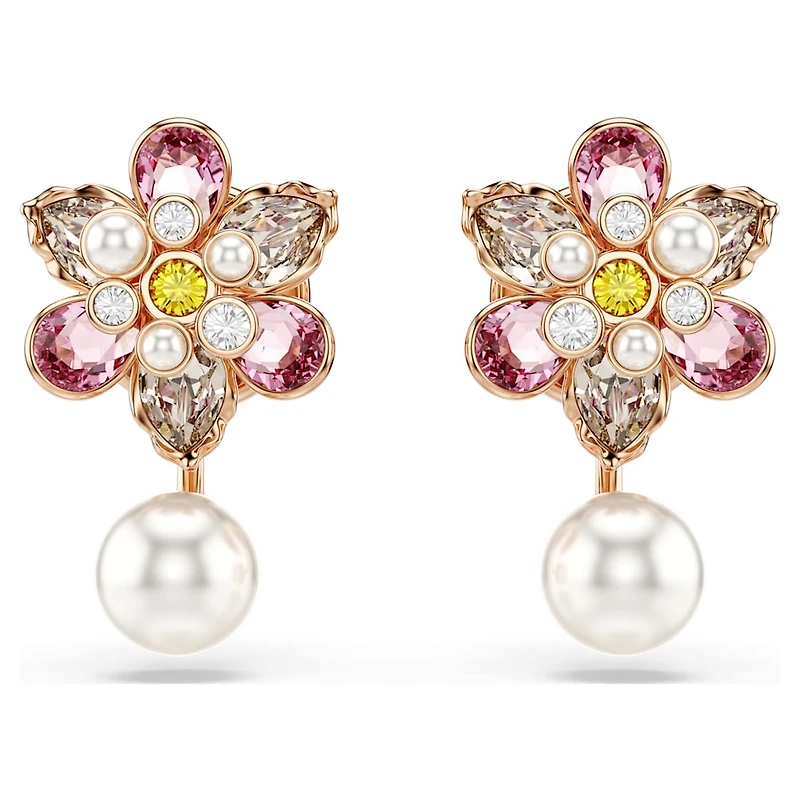 Idyllia earring jackets, Crystal pearl, Mixed cuts, Flower, Multicoloured, Rose gold-tone plated by SWAROVSKI