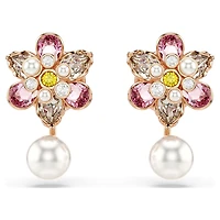 Idyllia earring jackets, Crystal pearl, Mixed cuts, Flower, Multicoloured, Rose gold-tone plated by SWAROVSKI