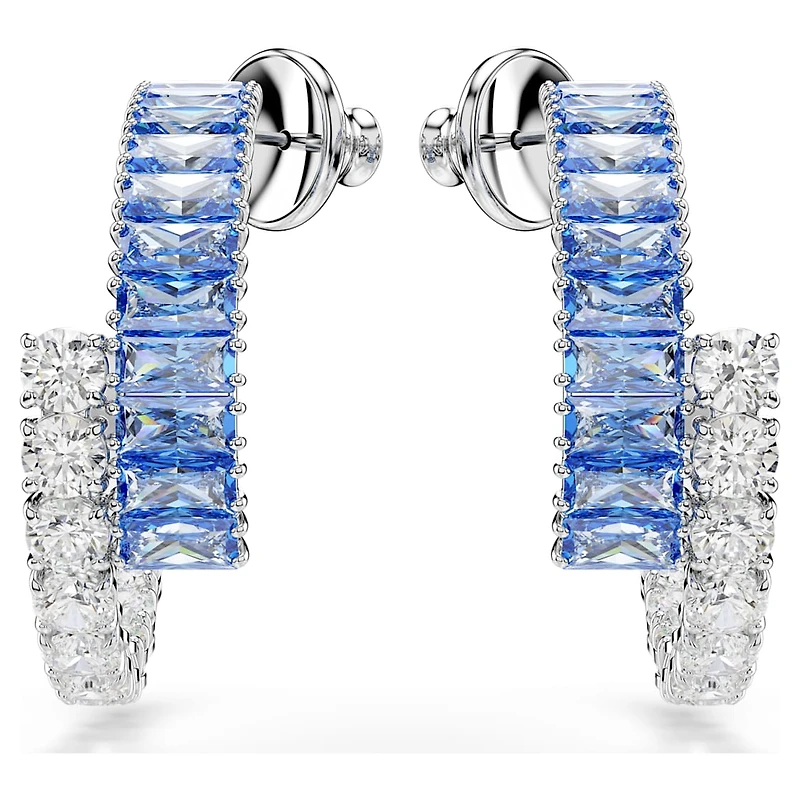 Matrix hoop earrings, Mixed cuts, Blue, Rhodium plated by SWAROVSKI