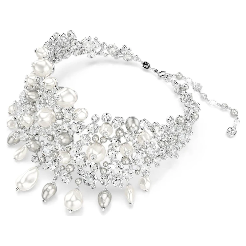 Constella choker, Crystal pearl, Round cut, White, Rhodium plated by SWAROVSKI