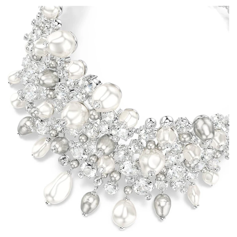 Constella choker, Crystal pearl, Round cut, White, Rhodium plated by SWAROVSKI
