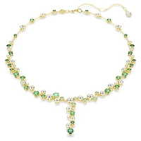 Constella Y necklace, Mixed cuts, Green, Gold-tone plated by SWAROVSKI