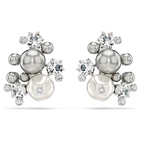 Constella earrings, Crystal pearl, Round cut, White, Rhodium plated by SWAROVSKI
