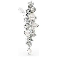 Constella earrings, Crystal pearl, Round cut, White, Rhodium plated by SWAROVSKI