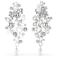 Constella earrings, Crystal pearl, Round cut, White, Rhodium plated by SWAROVSKI