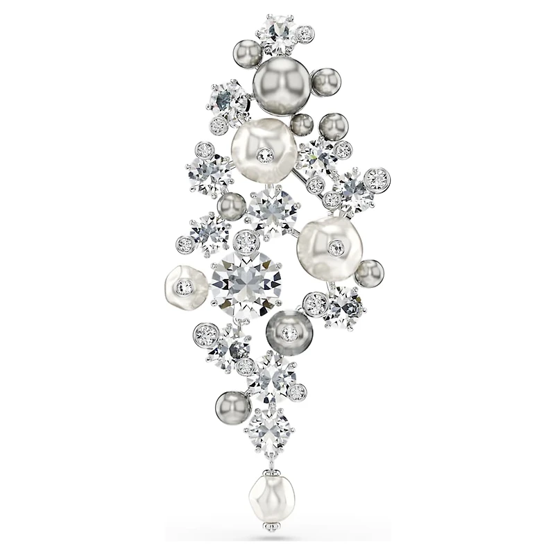 Constella brooch, Crystal pearl, Round cut, White, Rhodium plated by SWAROVSKI