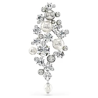 Constella brooch, Crystal pearl, Round cut, White, Rhodium plated by SWAROVSKI