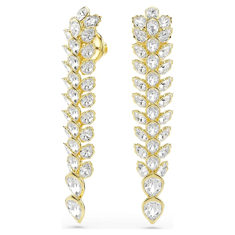 Idyllia drop earrings, Mixed cuts, Long, White, Gold-tone plated by SWAROVSKI