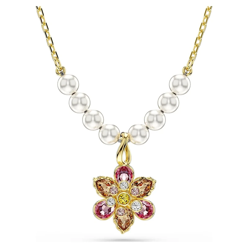 Idyllia pendant, Crystal pearl, Mixed cuts, Flower, Multicoloured, Gold-tone plated by SWAROVSKI