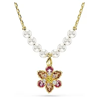 Idyllia pendant, Crystal pearl, Mixed cuts, Flower, Multicoloured, Gold-tone plated by SWAROVSKI