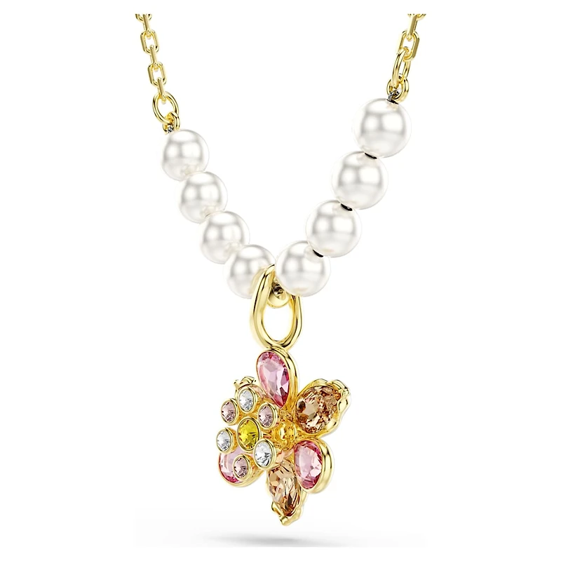 Idyllia pendant, Crystal pearl, Mixed cuts, Flower, Multicoloured, Gold-tone plated by SWAROVSKI