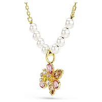 Idyllia pendant, Crystal pearl, Mixed cuts, Flower, Multicoloured, Gold-tone plated by SWAROVSKI