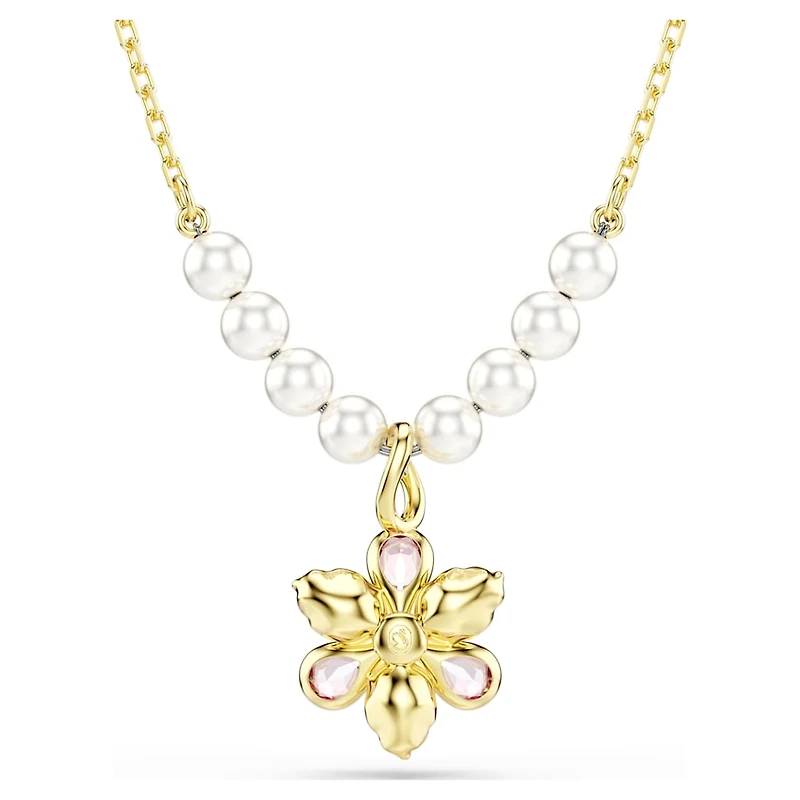 Idyllia pendant, Crystal pearl, Mixed cuts, Flower, Multicoloured, Gold-tone plated by SWAROVSKI