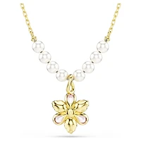 Idyllia pendant, Crystal pearl, Mixed cuts, Flower, Multicoloured, Gold-tone plated by SWAROVSKI