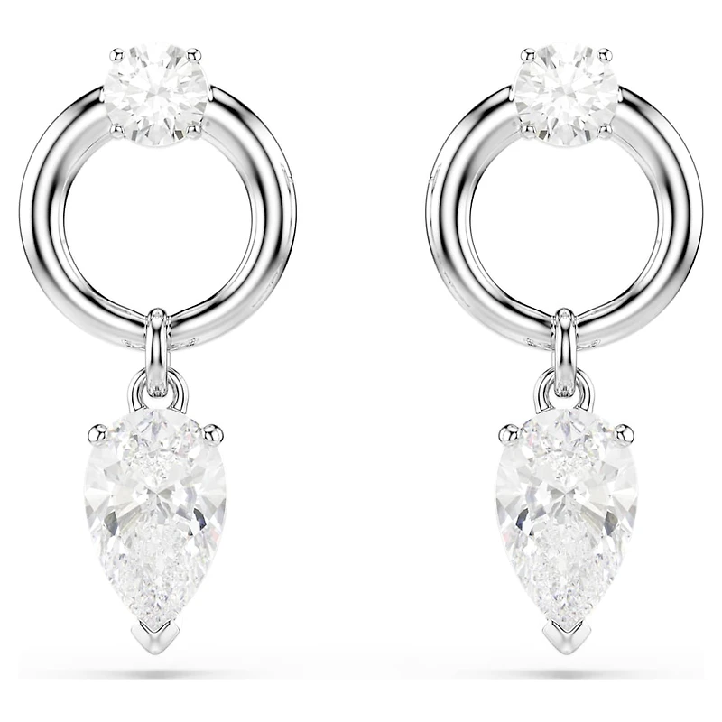 Mesmera drop earrings, Mixed cuts, White, Rhodium plated by SWAROVSKI