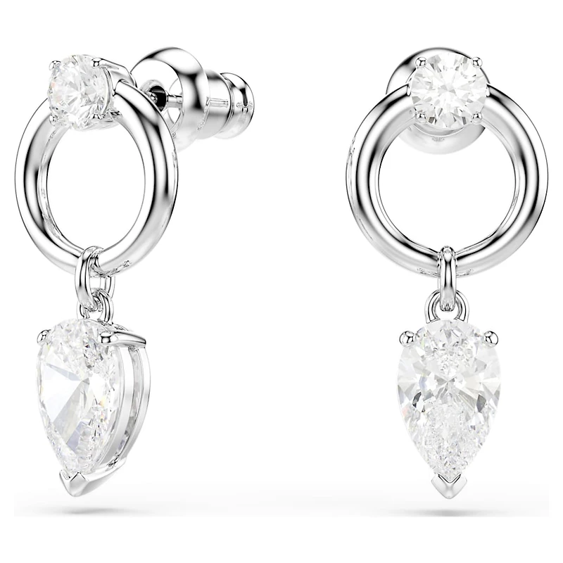 Mesmera drop earrings, Mixed cuts, White, Rhodium plated by SWAROVSKI