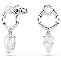 Mesmera drop earrings, Mixed cuts, White, Rhodium plated by SWAROVSKI