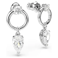 Mesmera drop earrings, Mixed cuts, White, Rhodium plated by SWAROVSKI