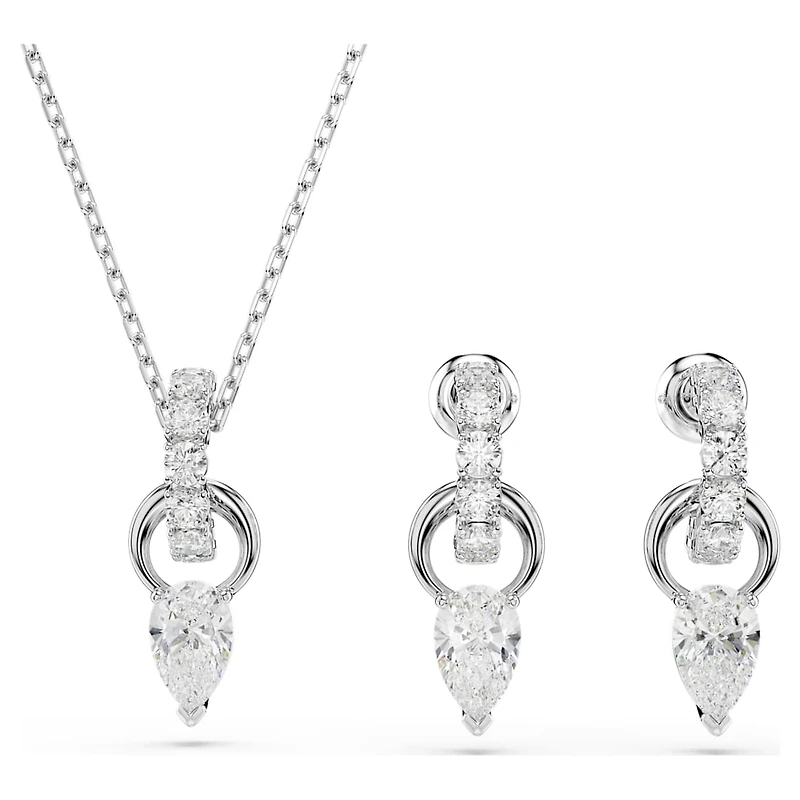 Mesmera set, Pear cut, Round cut, White, Rhodium plated by SWAROVSKI