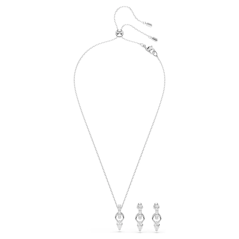 Mesmera set, Pear cut, Round cut, White, Rhodium plated by SWAROVSKI