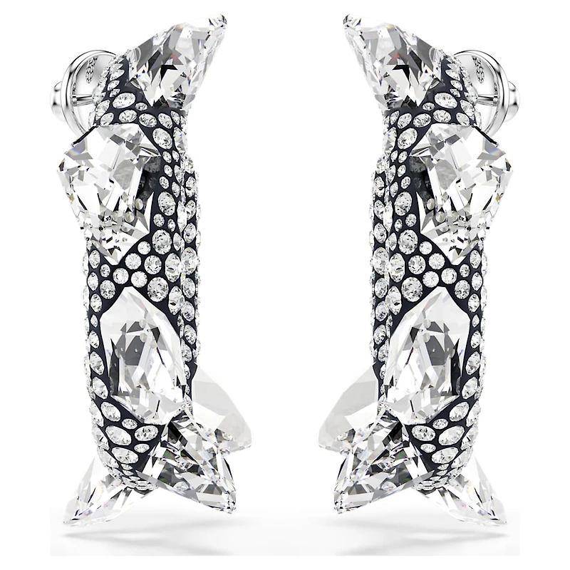 Sublima hoop earrings, Spike, White, Rhodium plated by SWAROVSKI