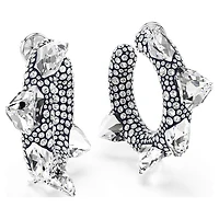 Sublima hoop earrings, Spike, White, Rhodium plated by SWAROVSKI