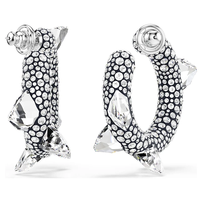 Sublima hoop earrings, Spike, White, Rhodium plated by SWAROVSKI