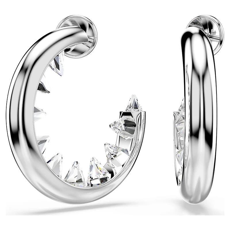 Sublima hoop earrings, White, Rhodium plated by SWAROVSKI