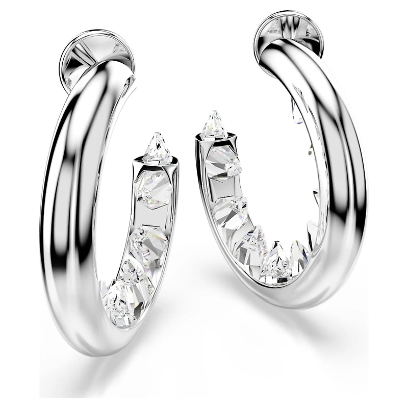 Sublima hoop earrings, White, Rhodium plated by SWAROVSKI