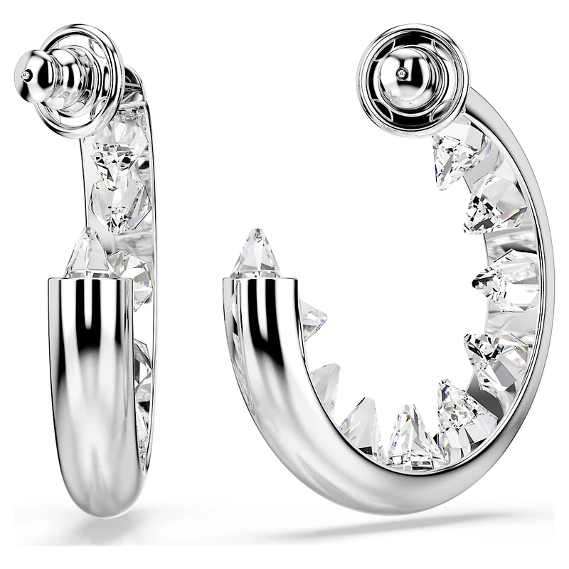 Sublima hoop earrings, White, Rhodium plated by SWAROVSKI