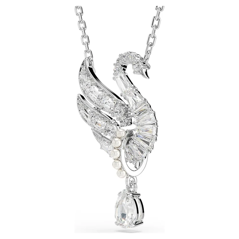 Swan pendant, Swan, White, Rhodium plated by SWAROVSKI