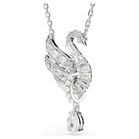 Swan pendant, Swan, White, Rhodium plated by SWAROVSKI