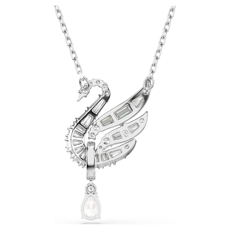 Swan pendant, Swan, White, Rhodium plated by SWAROVSKI