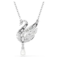 Swan pendant, Swan, White, Rhodium plated by SWAROVSKI