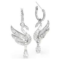 Swan earrings, Swan, White, Rhodium plated by SWAROVSKI