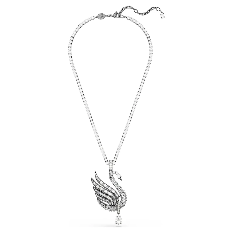 Swan pendant and brooch, Swan, White, Ruthenium plated by SWAROVSKI