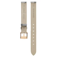 Watch strap, 12 mm (0.47") width, Leather, Silver Tone, Rose gold-tone finish by SWAROVSKI