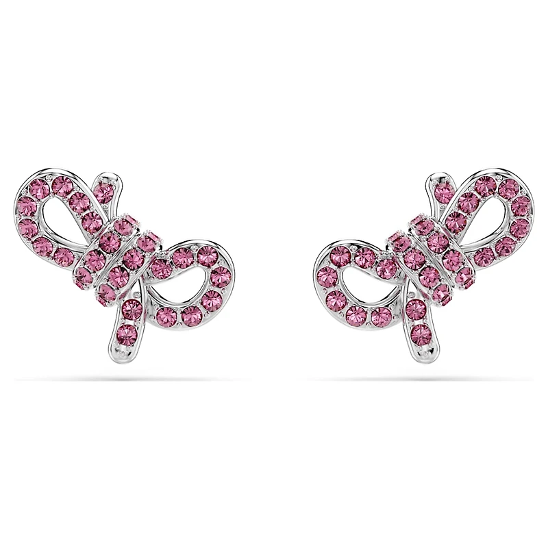 Lifelong Bow stud earrings, Bow, Pink, Rhodium plated by SWAROVSKI