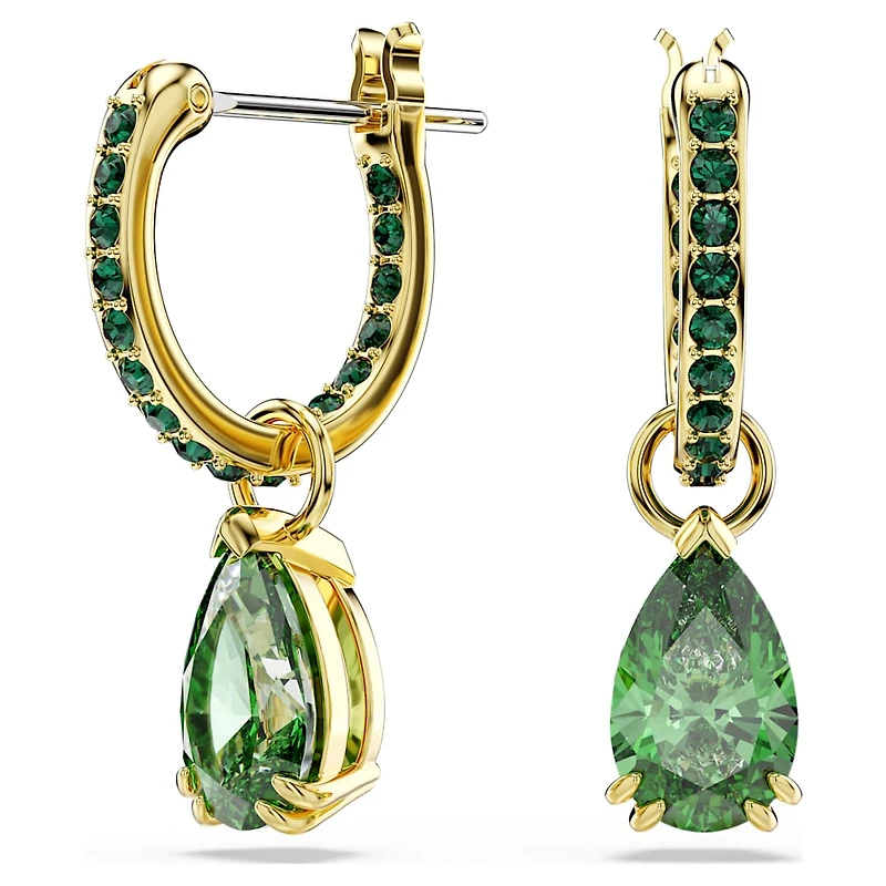 Attract drop earrings, Pear cut, Green, Gold-tone plated by SWAROVSKI