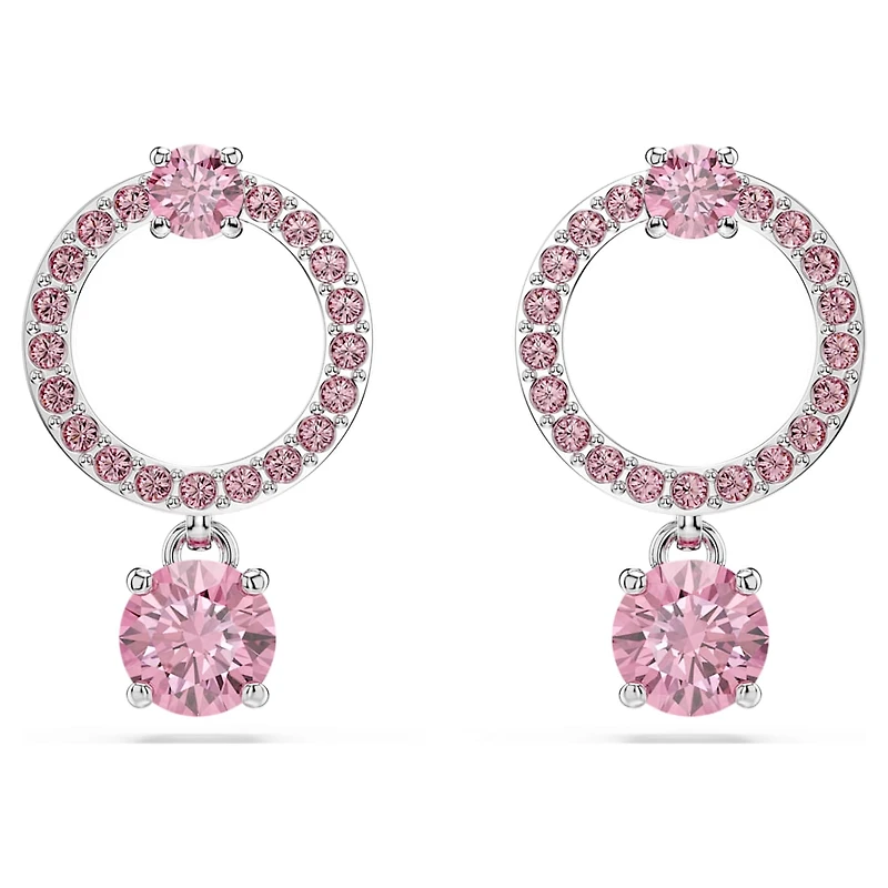Attract drop earrings, Round cut, Pink, Rhodium plated by SWAROVSKI