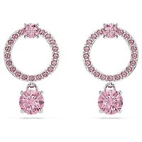 Attract drop earrings, Round cut, Pink, Rhodium plated by SWAROVSKI