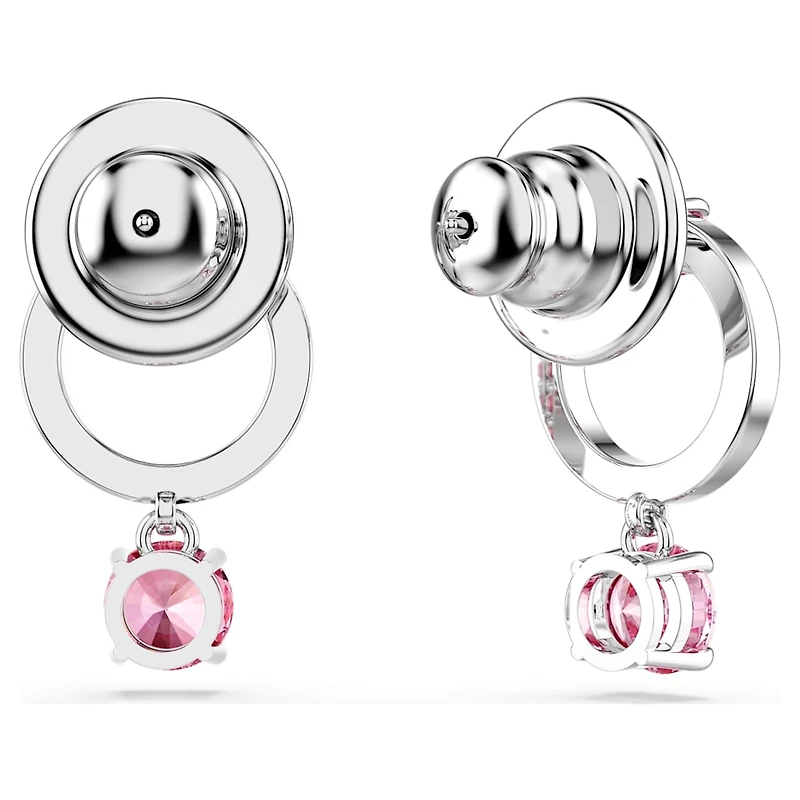 Attract drop earrings, Round cut, Pink, Rhodium plated by SWAROVSKI
